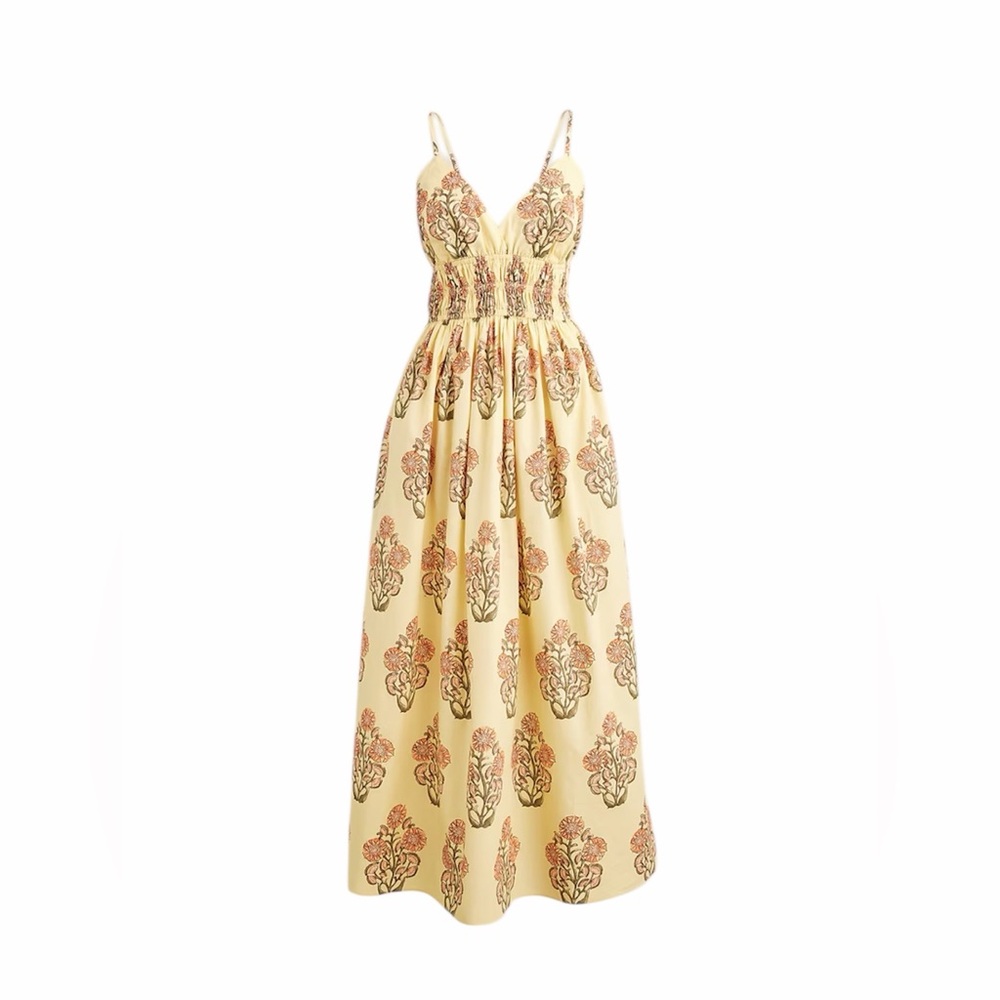New J. Crew Yellow Smocked Waist Yellow Floral Maxi Dress 0